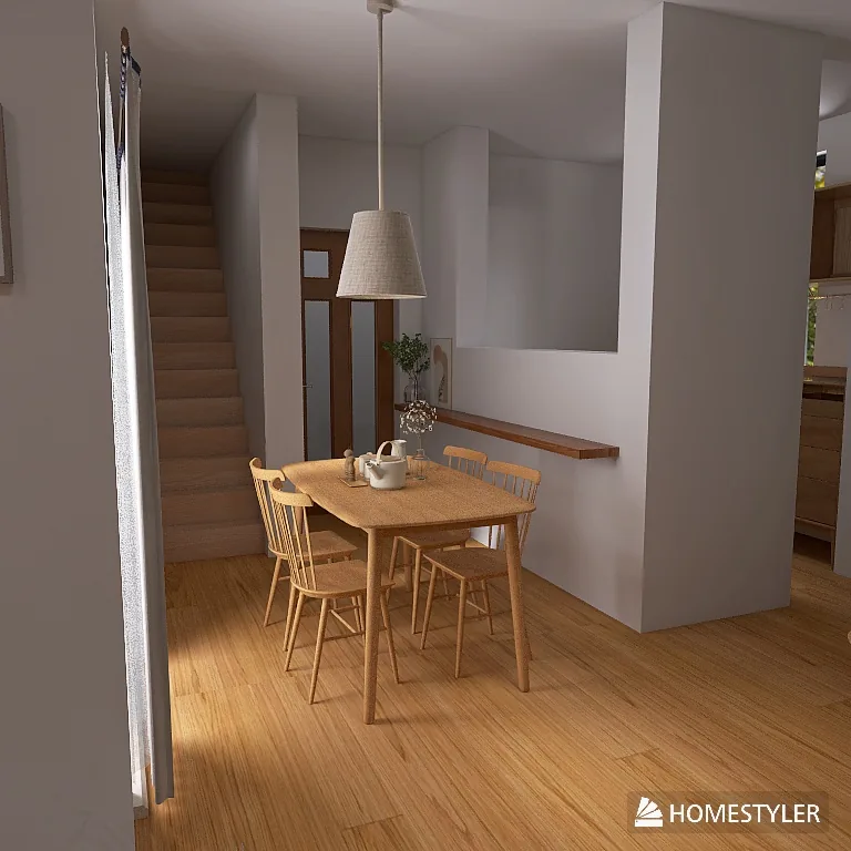 ダイニングテーブルを部屋の中央に配置した3Dパース